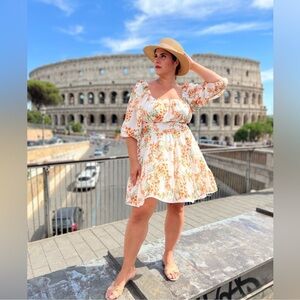 🎈White/Orange Floral Mini Dress Amazon Size L